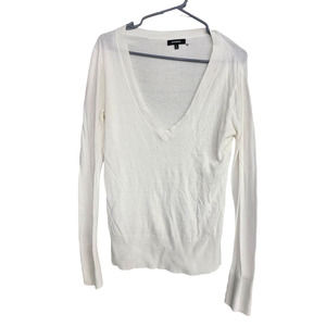Express White V Neck Sweater - Size Large